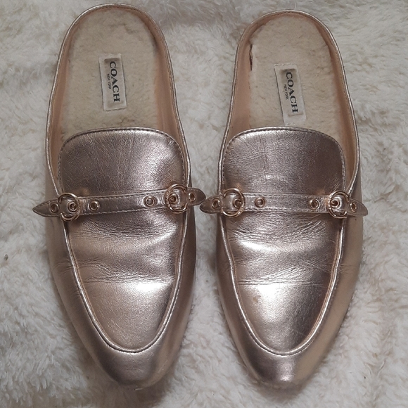 Coach Women's Metallic Gold Mules - Picture 1 of 11